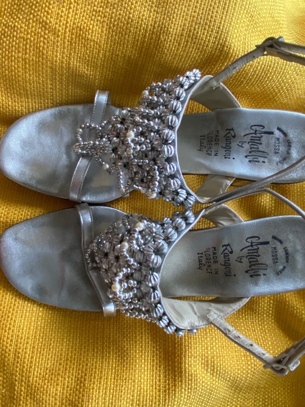 Vintage Amalfi silver beaded sandals, size 7.5 M.